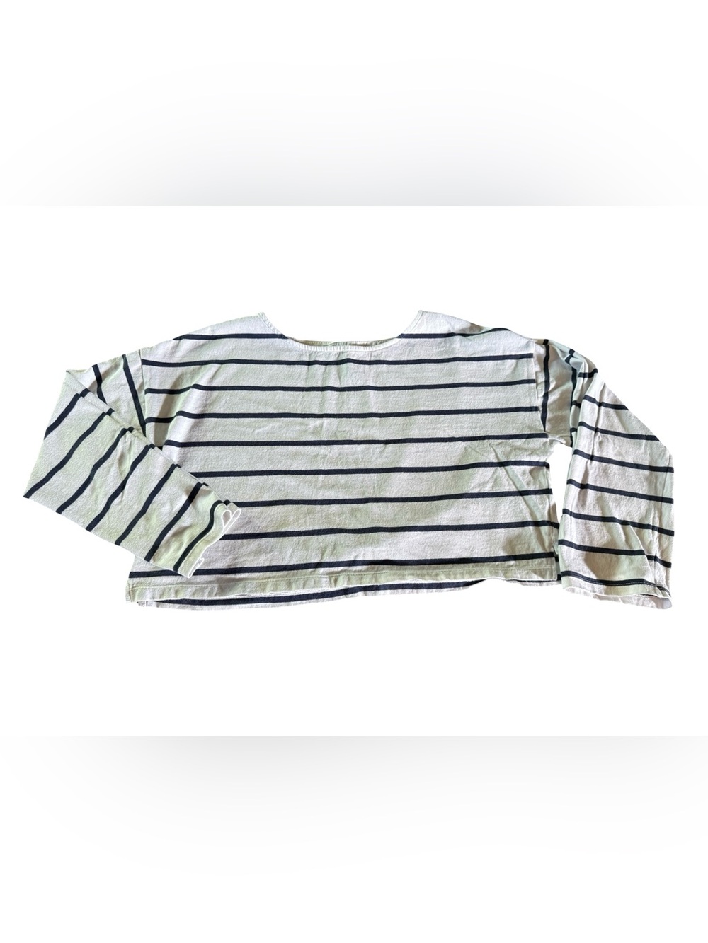 Madewell Striped Cropped Boxy Long Sleeve Top L crisp white and navy mid weight